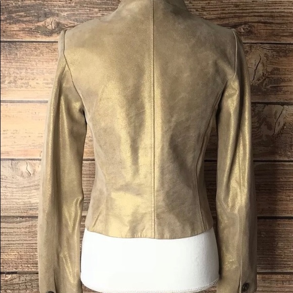 Tan gold leather crop jacket - Picture 2 of 5